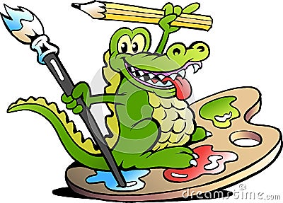 Vector illustration of an Happy Creative Artist Crocodile Vector Illustration