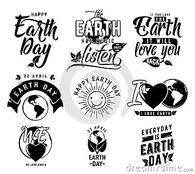 Vector illustration of happy Earth day element set with earth globe, leaves Vector Illustration