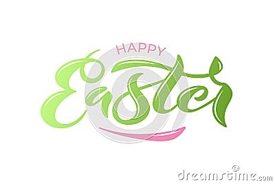Vector illustration of Happy Easter text for greeting card, invitation, poster. Hand drawn lettering for Pascha holiday. Vector Illustration