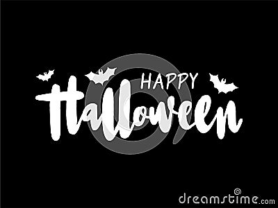 Happy Halloween lettering. Holiday calligraphy with bats for banner, poster, greeting card, invitation. Cartoon Illustration