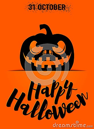 Vector illustration of happy halloween greeting card with scary pumpkin silhouette Vector Illustration