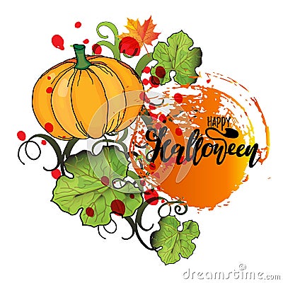 Vector illustration with happy Halloween inscription. lettering Vector Illustration