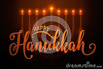 Vector illustration of happy Hanukkah gold greeting card Vector Illustration