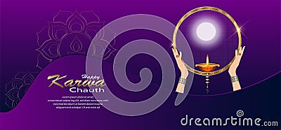 Vector illustration of Happy Karwa Chauth festival card with gold style Background Vector Illustration