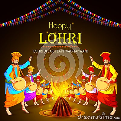 Happy Lohri holiday festival of Punjab India Vector Illustration