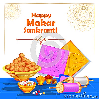 Happy Makar Sankranti holiday India festival background Vector Illustration