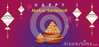 Happy Makar Sankranti holiday India festival background Cartoon Illustration