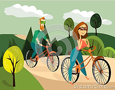 Vector illustration of family couple cycling Vector Illustration