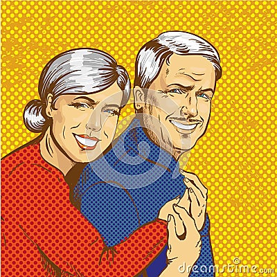 Vector illustration of happy mature couple in pop art style Vector Illustration