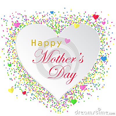 Vector illustration of Happy Mother`s day card with white heart Cartoon Illustration