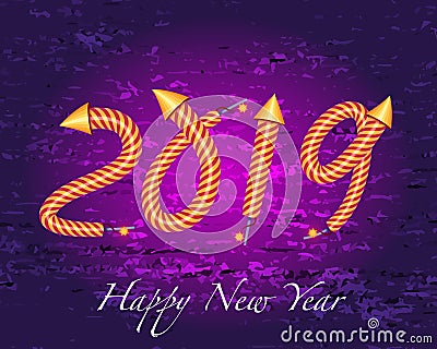 2019 happy new year with rocket fireworks effect Vector Illustration