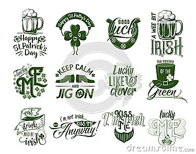 Vector illustration of happy Patrick day logo set Vector Illustration