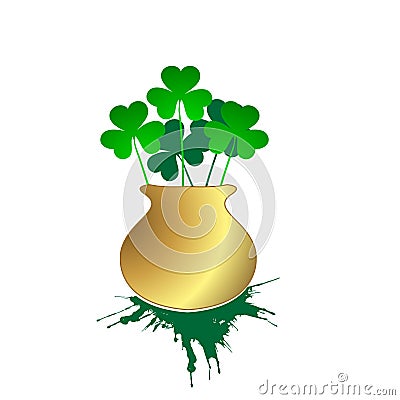 Vector illustration of Happy Saint Patrick`s Day, with gold cauldron Vector Illustration