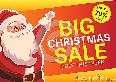 Vector illustration with happy Santa Claus. Christmas sale. Vector Illustration