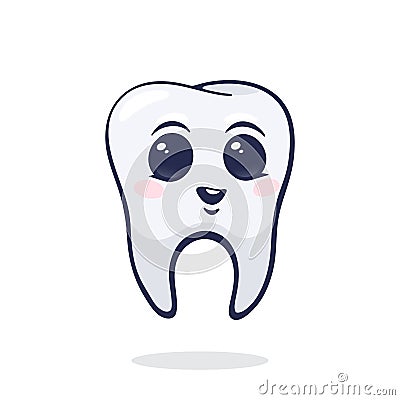 Vector illustration. Happy smiling healthy baby human tooth with eyes. Symbol of somatology and oral hygiene. Vector Illustration