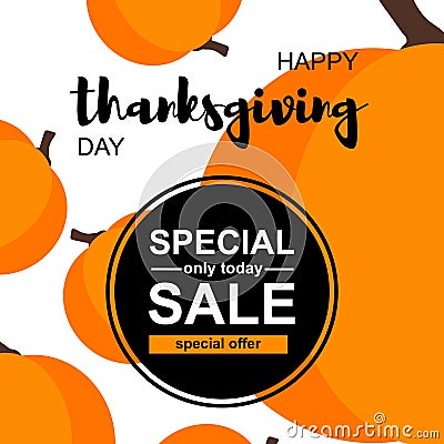 Happy Thanksgiving Day sale card with pumpkins Vector Illustration