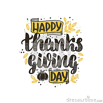 Vector illustration of Happy Thanksgiving day text Cartoon Illustration