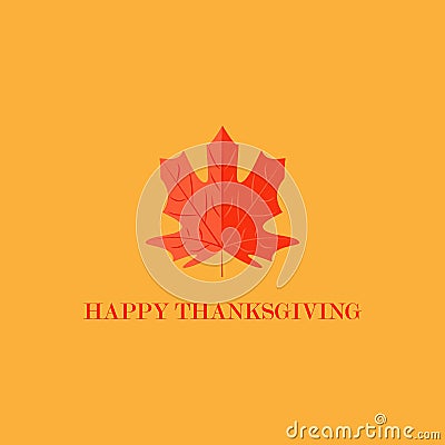 Vector illustration. Happy Thanksgiving lettering typography poster. Maple leaf on color background Cartoon Illustration
