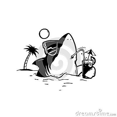 Hawaii shark, chilling in the ocean, palm, summer Vector Illustration