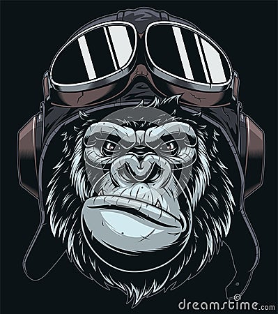The head of the gorilla in the cap of the pilot Vector Illustration