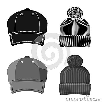 Vector illustration of headgear and cap symbol. Collection of headgear and accessory stock vector illustration. Vector Illustration