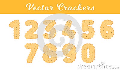 Health cracker. Isolated cookie: figure one, two, three, four, five, six, seven, eight, nine, ziro. Icon 1, 2 Vector Illustration
