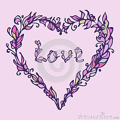 Vector illustration of heart. Hand drawn love doodle. Pink and purple colors. Vector Illustration