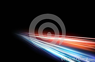 Vector illustration of high speed light effect on black background. movie effect, motion, night lights. Vector Illustration