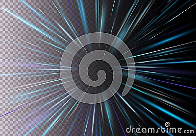 Vector illustration of high speed, motion light effect, light with lens flare. Starburst fast move on transparent Vector Illustration