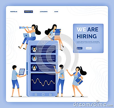 Vector illustration of we are hiring and recruiting best fresh graduates to join the team. Design can be used for landing page, Vector Illustration