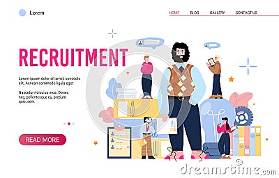 A vector illustration of hiring, searching and recruitment - design of web page. Vector Illustration