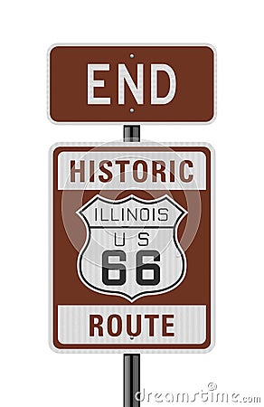 Historic Route 66 end road sign Cartoon Illustration