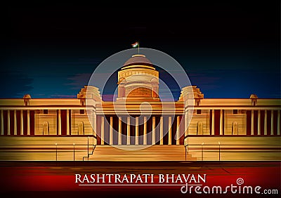 Historical monument Rashtrapati Bhavan in New Delhi, India Vector Illustration