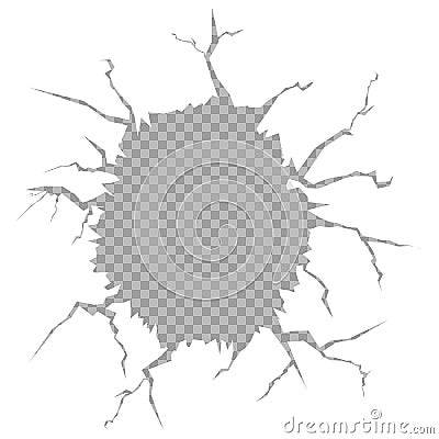 Vector illustration of a hole in the wall on an isolated transparent background. Cracking ground. Template for Content. Vector Illustration