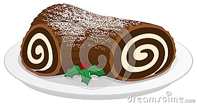 Holiday Yule Log Dessert With Holly Vector Illustration