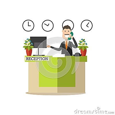 Hotel receptionist vector illustration in flat style Vector Illustration