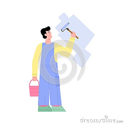 Vector illustration of house painter, handyman or workman painting a wall Vector Illustration