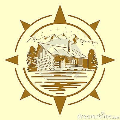 Vector illustration of a house by the river Stock Photo