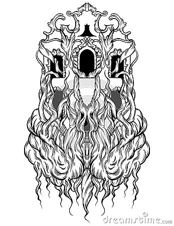 Vector illustration of house with roots made in hand drawn style. Vector Illustration