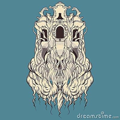 Vector illustration of house with roots made in hand drawn style. Vector Illustration