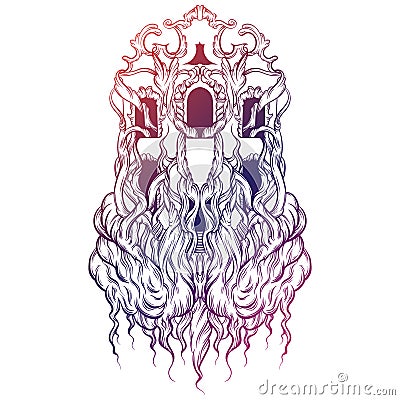 Vector illustration of house with roots made in hand drawn style. Vector Illustration