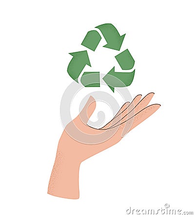 Vector illustration of human hand holding Recycle symbol. Concept of World Environment Day, Save the Earth, sustainability, Vector Illustration