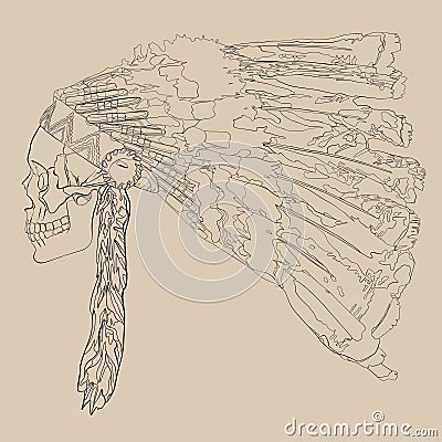 Vector illustration of a human skull in a headdress Vector Illustration