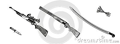 Vector illustration huntings rifle colored, black and white, silhouette Vector Illustration