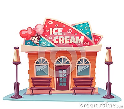 Vector illustration of ice cream shop building Vector Illustration