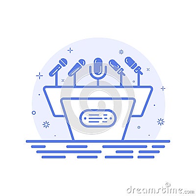 Vector illustration of icon concept tribune with microphones in line style. Vector Illustration