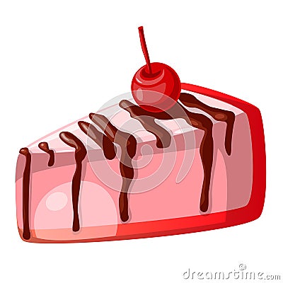 Vector illustration, icon decorative slice cake with cherry and chocolate isolated on a white Vector Illustration