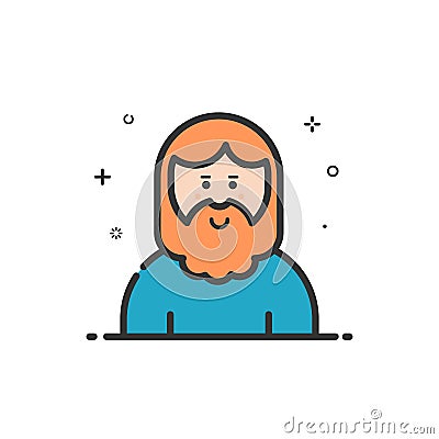 Vector illustration of icon in flat line style. Linear cute and smiling hipser man with beard. Vector Illustration