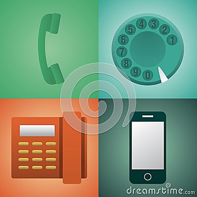Vector illustration icon set of phone: handset, vintage phone, telephone Vector Illustration