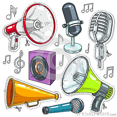 Vector illustration, icons speaker, microphone and speakers. Vector Illustration